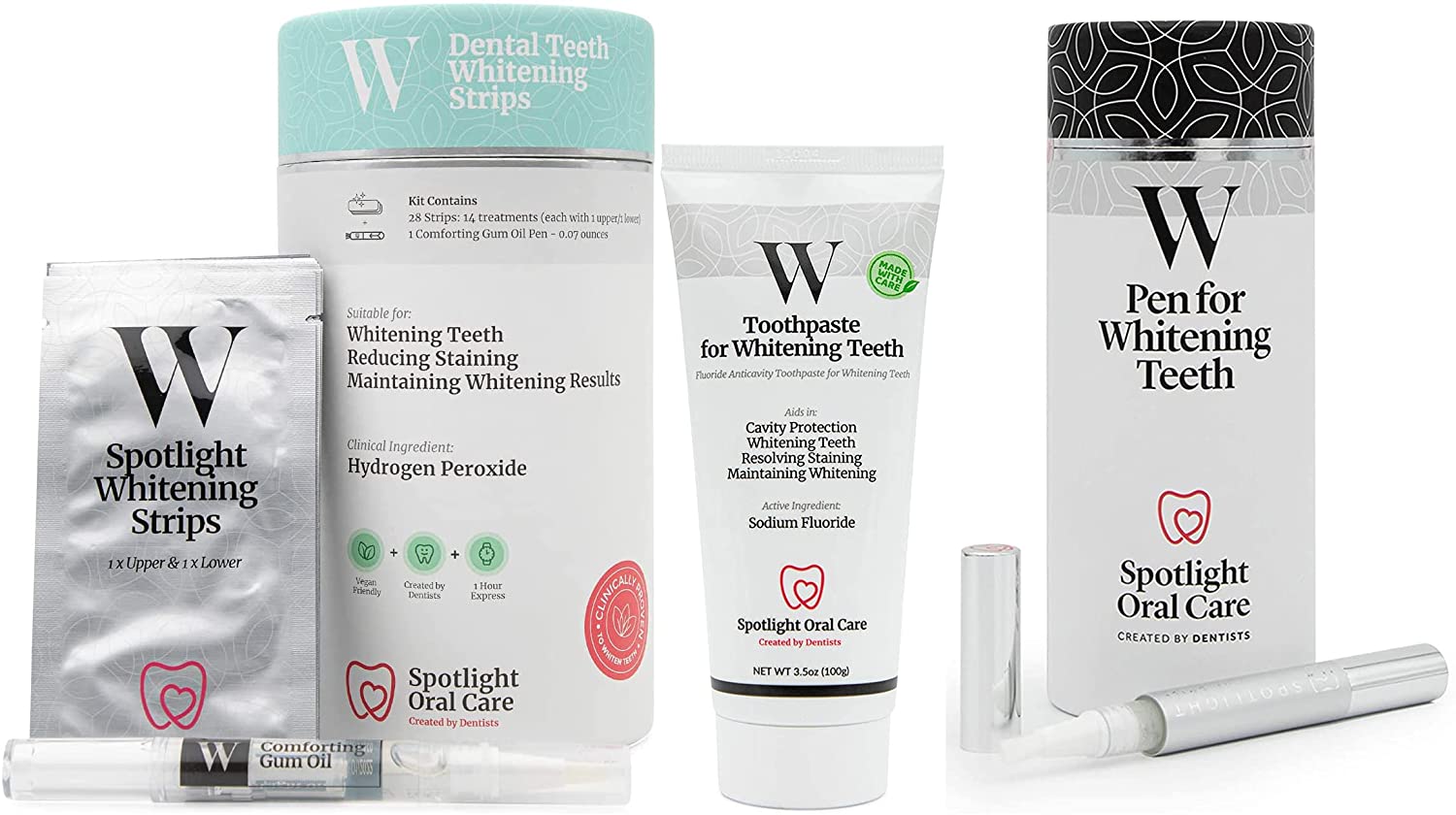 Spotlight Oral Care Teeth Whitening Strips, Whitening Toothpaste, & Whitening Pen | Gently Whitens Teeth Gradually & Safely | Vegan & Gluten-Free | Active Ingredients of Hydrogen Peroxide