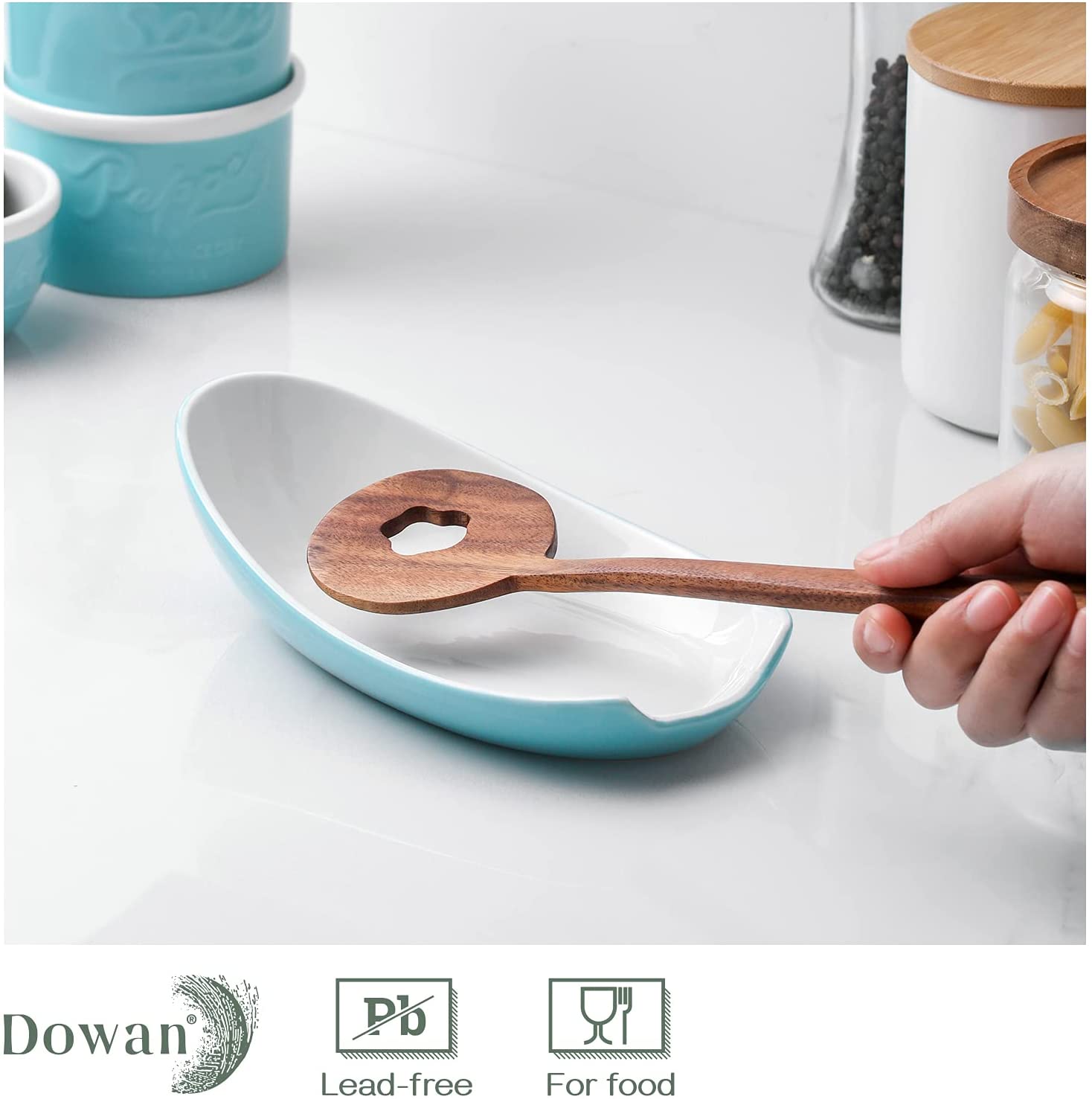 DOWAN Spoon Rest for Kitchen Counter, 7.36 Large Spoon Holder for Stove Top, Ceramic Spoon Rest, Porcelain Ladle Rest, Cute Kitchen Spoon Rest and Accessories, Modern Farmhouse Decor, Turquoise