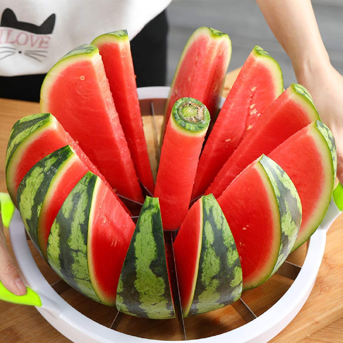 Extra Large Watermelon Slicer Cutter Comfort Silicone Handle,Home Stainless Steel Round Fruit Vegetable Slicer Cutter Peeler Corer Server for Cantaloup Melon,Pineapple,Honeydew,Get 12,As Seen On TV
