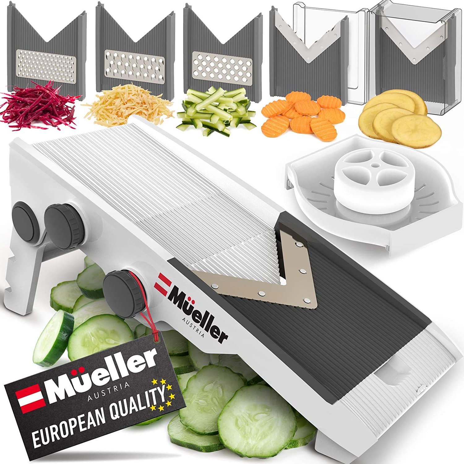 Mueller Austria Multi Blade Adjustable Mandoline Cheese:Vegetable Slicer, Cutter, Shredder with Precise Maximum Adjustability