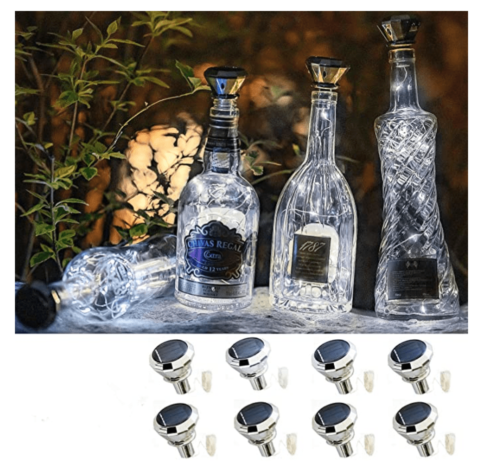 VOOKRY Solar Wine Bottle Lights with Cork 8 Pack 20 LEDs Fairy Lights String Silver Wire Light,for Party,Christmas,Wedding Center or Table Decorations (Cool White)