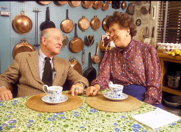 Celebrity chef Julia Child and her husband Paul Child at their home in Cambridge, Massachusetts.