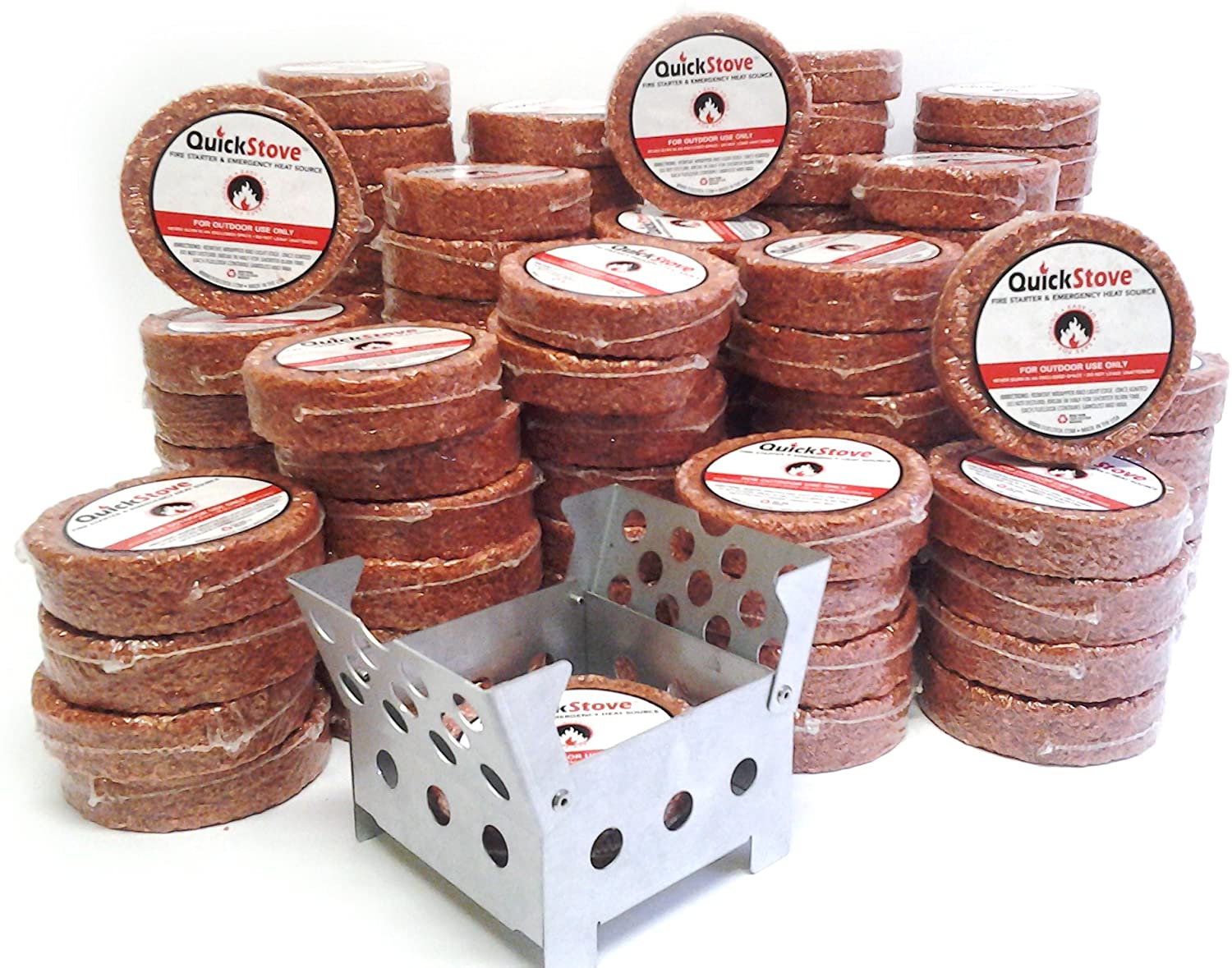QuickStove Natural Waterproof Survival & Camp Fuel Disk Fire Starters - 3 Month Supply - 108 Count - 54 Hour Burn time - Made of Cedar & Wax - Perfect for Camping, Hiking & Emergency preparedness