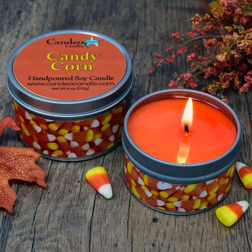 Candy Corn, Fall Scented Soy Candle Tin (6 oz), Halloween Candle