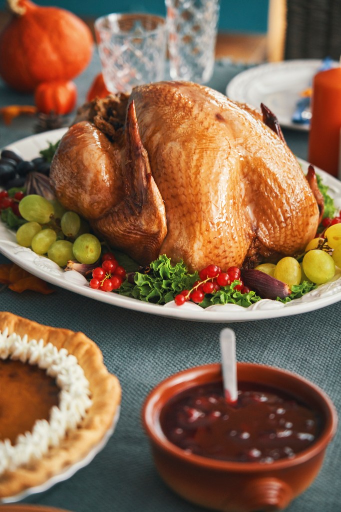 Stuffed Turkey for Thanksgiving Holidays with Vegetables and Other Ingredients