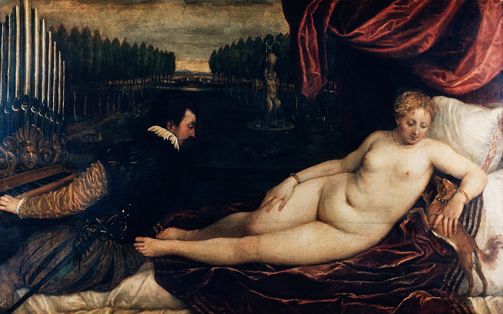 Venus and Dog with an Organist by Titian, circa 1550. 