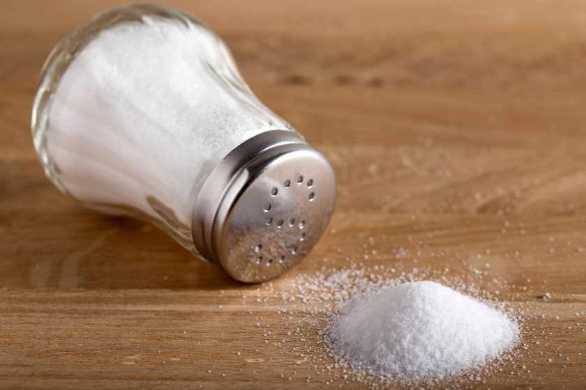 salt knocked over on table