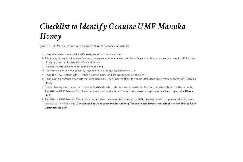 manuka honey UMF checklist