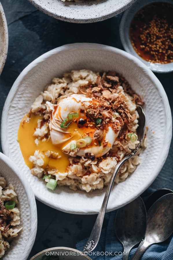 chinese-style 5-ingredient savory oatmeal from Omnivore's Cookbook