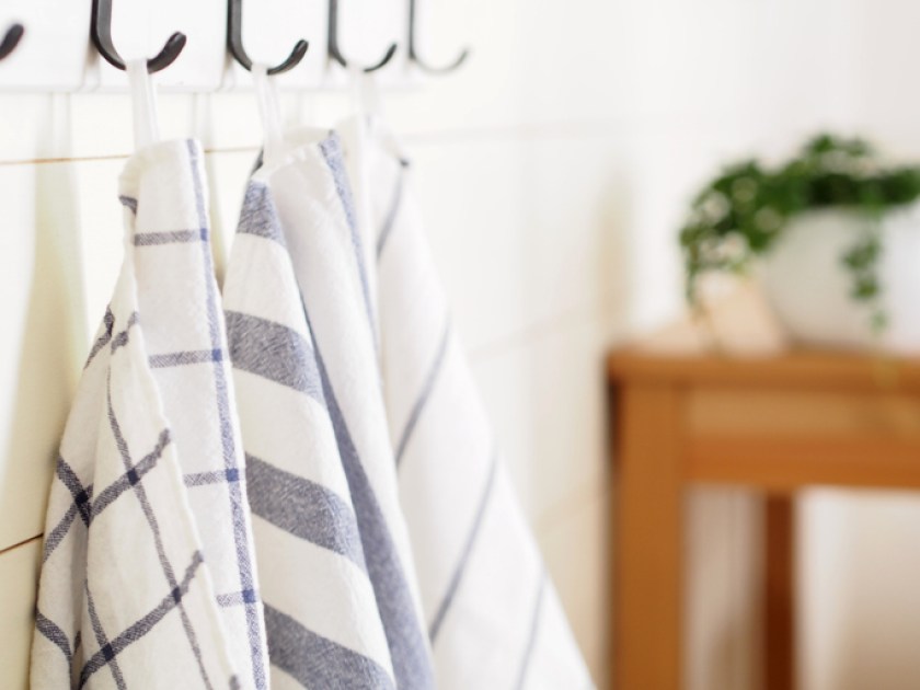 Kitchen towels hanging on a hooks