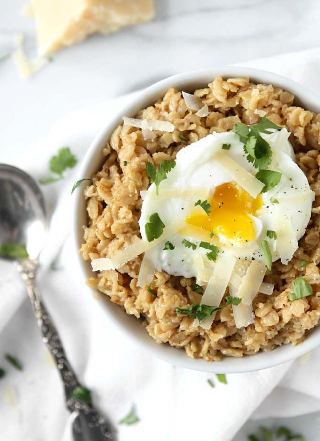 Savory Parmesan Oatmeal with Poached Eggs from The Kitchen Paper