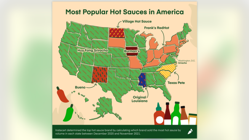 map of most popular hot sauces in America
