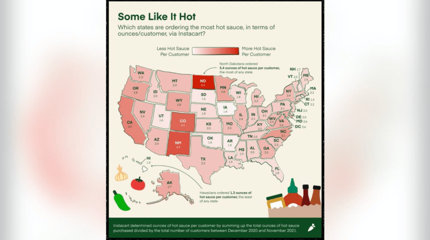 map of how much different states use hot sauce