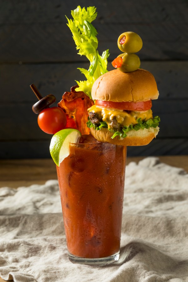 Cold Icy Gourmet Bloody Mary with a Hamburger