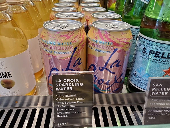 Close-up of luxury sparkling water La Croix in cans in a display case in San Ramon, California, August 12, 2019.