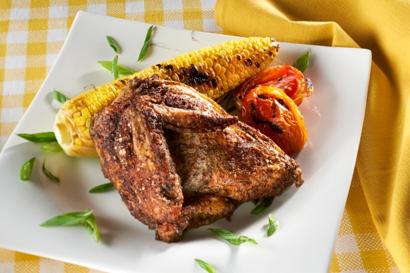 Smoked Barbeque Chicken Breast with Corn on the Cob