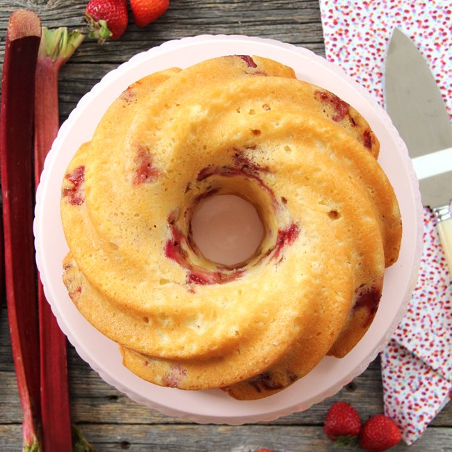 strawberry rhubarb bundt cake from a pretty life in the suburbs