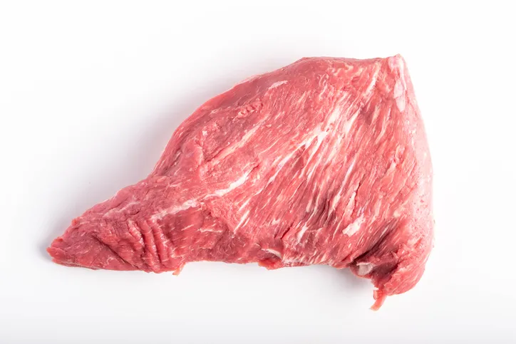 isolated raw tri tip beef steak meat on white background