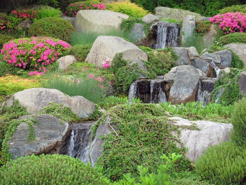 Stonegarden with waterfalls