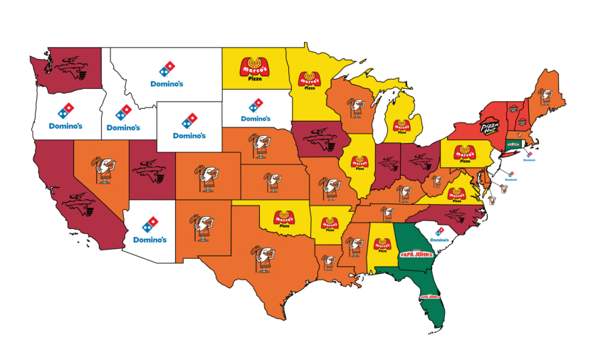 map of most popular pizza chains