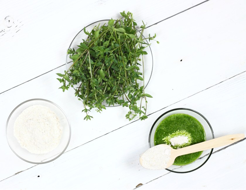 Homemade herb facial mask from finely ground oat and herb.