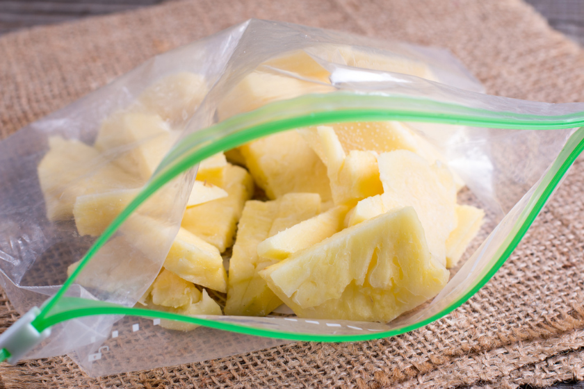 pineapple in plastic bag