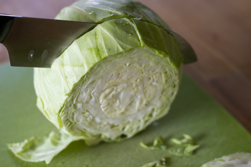 cutting cabbage