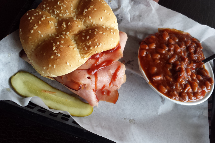 sandwich with sauce and beans