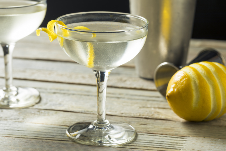 Homemade Alcoholic Vesper Martini with a Lemon Twist